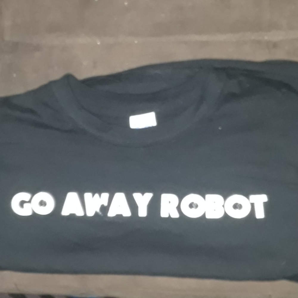 Black Go Away Robot t shirt